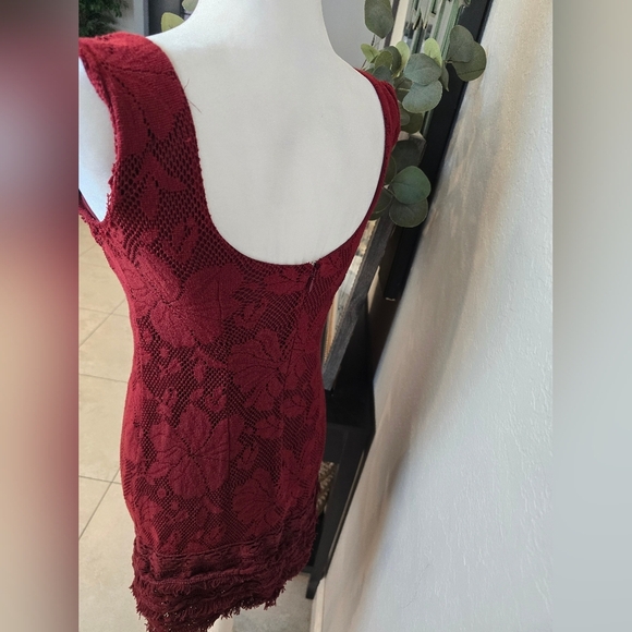 Free People Shell Game Embellished Burgundy Lace Dress - Picture 5 of 8